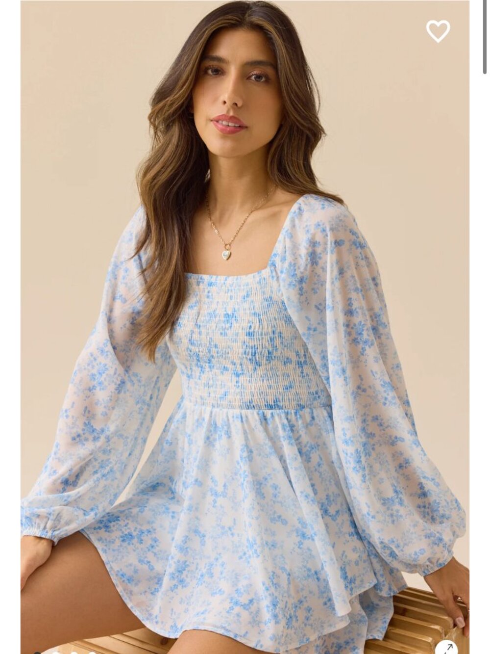 Blue & Ivory Floral Smocked Romper Altar'd State NWT